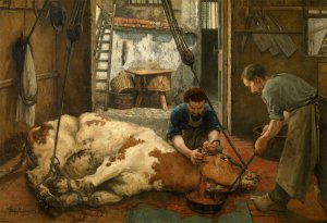 Slaughterhouse by Jan Stobbaerts Oil Painting