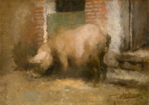 The Sow by Jan Stobbaerts Oil Painting