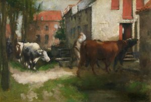 To the Stables by Jan Stobbaerts Oil Painting