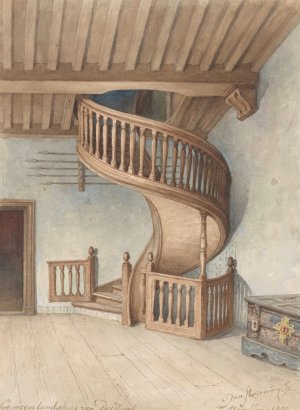 De houten wenteltrap in het Gemeenlandshuis van Delfland, te Maassluis by Jan Striening Oil Painting