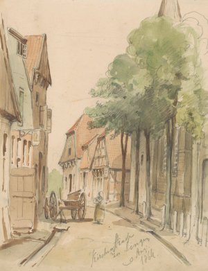 Gezicht op de Kirchenstrasze te Lingen Oil painting by Jan Striening