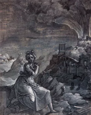Woman Lamenting by a Burning City by Jan Swart Van Groningen - Oil Painting Reproduction
