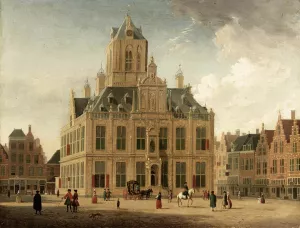 Delft: A View of the Town Hall Seen from the Grote Market by Jan Ten Compe Oil Painting