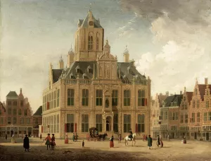 Delft: A View of the Town Hall Seen from the Grote Market Oil painting by Jan Ten Compe