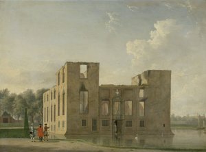Rear View of Berckenrode Castle in Heemstede after the Fire by Jan Ten Compe Oil Painting