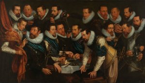 Officers and other civic guardsmen of the XIth District of Amsterdam, under the command of Captain Geurt Dircksz van Beuningen and Lieutenant Pieter Martensz Hoeffijser by Jan Tengnagel Oil Painting