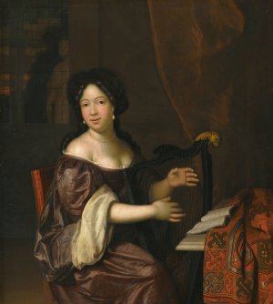 A Young Lady Playing The Harp by Jan Tilius Oil Painting