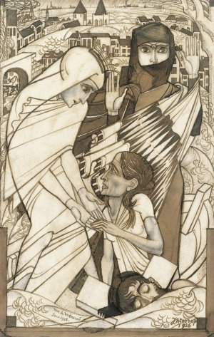 De hulpverlening tijdens de watersnood van 1926, symbolisch voorgesteld by Jan Toorop Oil Painting