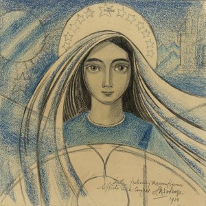 Detailontwerp van een vrouwenhoofd voor een affiche voor het Internationaal Eucharistisch Congres gehouden te Amsterdam van 22-27 juli 1924 by Jan Toorop Oil Painting