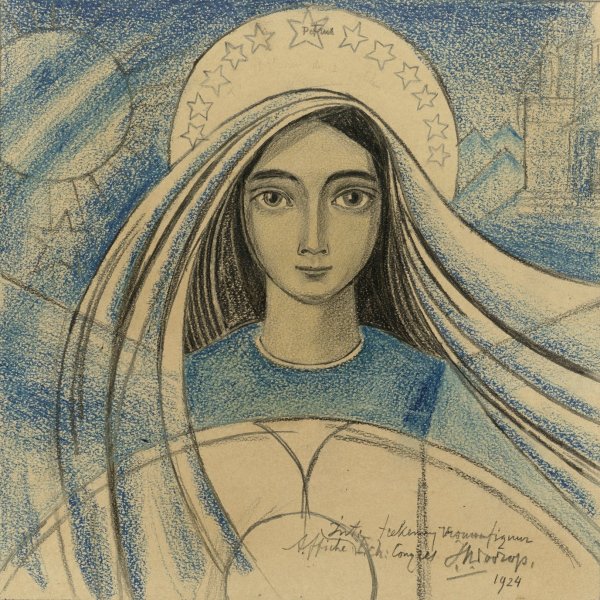 Detailontwerp van een vrouwenhoofd voor een affiche voor het Internationaal Eucharistisch Congres gehouden te Amsterdam van 22-27 juli 1924  by Jan Toorop - Hand-Painted Oil Painting Reproduction