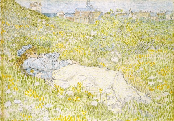 Woman Lying in the Dunes near Noordwijk  by Jan Toorop - Hand-Painted Oil Painting Reproduction