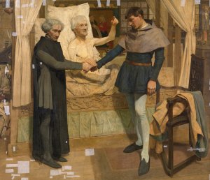 Jacob van Maerlant Predicting Jan Breydel en Pieter de Coninck the Liberation of Flanders on his Deathbed by Jan Van Beers Oil Painting