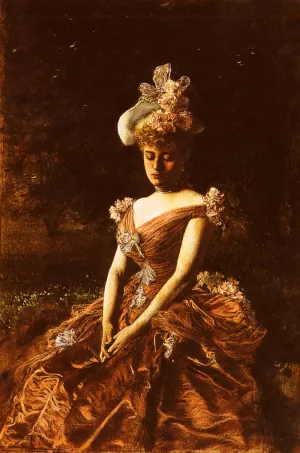 Portrait of a Lady in a Pink Dress, Seated Oil painting by Jan Van Beers