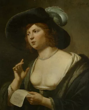 A Woman Singing by Jan Van Bijlert Oil Painting