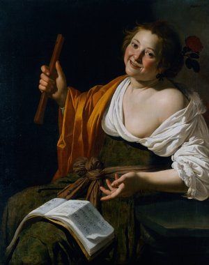 Girl with a flute by Jan Van Bijlert Oil Painting