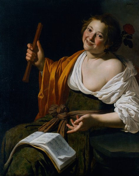 Girl with a flute  by Jan Van Bijlert - Hand-Painted Oil Painting Reproduction