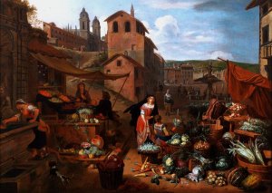 A Market Scene In Rome by Jan Van Buken Oil Painting