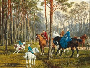 A Family On Horseback by Jan Van Chelminski Oil Painting