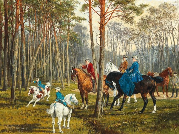 A Family On Horseback by Jan Van Chelminski - Hand-Painted Oil Painting Reproduction
