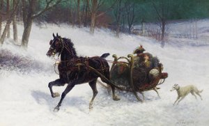 A Ride In The Sleigh by Jan Van Chelminski Oil Painting