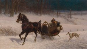 A Sleigh Ride by Jan Van Chelminski Oil Painting