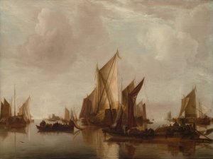 A State Yacht and Other Craft in Calm Water by Jan Van De Cappelle Oil Painting