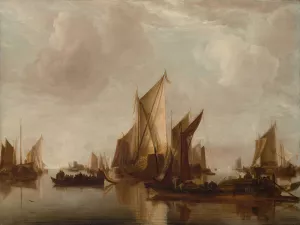 A State Yacht and Other Craft in Calm Water by Jan Van De Cappelle Oil Painting