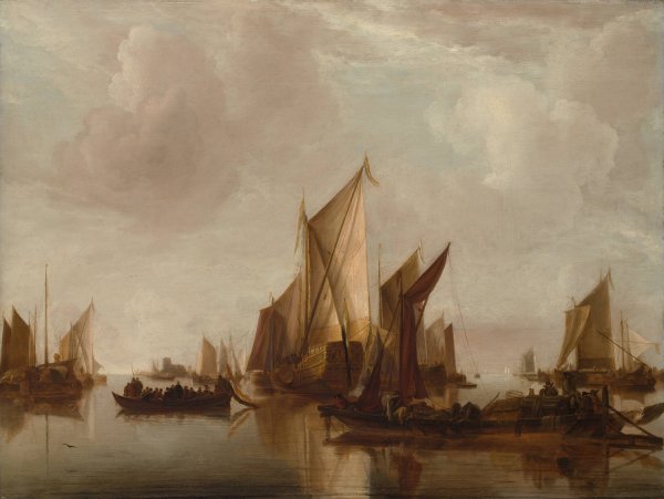Main Product Photo of A State Yacht and Other Craft in Calm Water  Painting by Jan Van De Cappelle