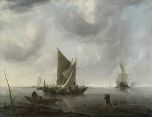 Ships at Anchor on a Quiet Sea by Jan Van De Cappelle Oil Painting