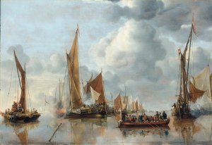 The Home Fleet Saluting the State Barge by Jan Van De Cappelle Oil Painting
