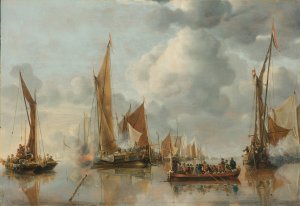 The Home Fleet Saluting the State Barge by Jan Van De Cappelle Oil Painting