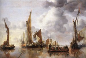 The State Barge Saluted by the Home Fleet by Jan Van De Cappelle Oil Painting