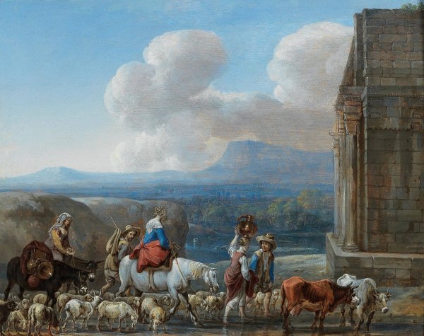 Main Product Photo of Shepherds and travellers by a triumphal arch in the Roman Campagna Painting by Jan Van Den Hecke