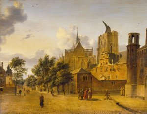 A Street Scene in Cologne by Jan Van Der Heyden Oil Painting