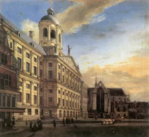 Amsterdam, Dam Square with the Town Hall and the Nieuwe Kerk Oil painting by Jan Van Der Heyden