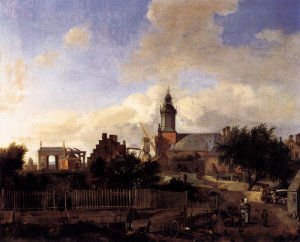Amsterdam: Street Before Haarlem Tower by Jan Van Der Heyden Oil Painting