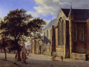 Exterior of a Church by Jan Van Der Heyden Oil Painting