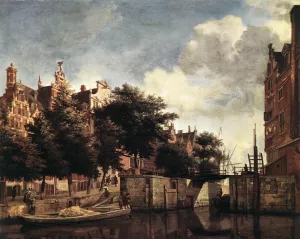 The Martelaarsgracht in Amsterdam by Jan Van Der Heyden Oil Painting