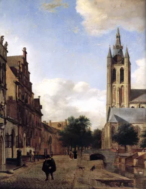 The Oude Kerk on the Oude Delft in Delft Detail by Jan Van Der Heyden Oil Painting
