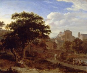Two Churches and a Town Wall by Jan Van Der Heyden Oil Painting