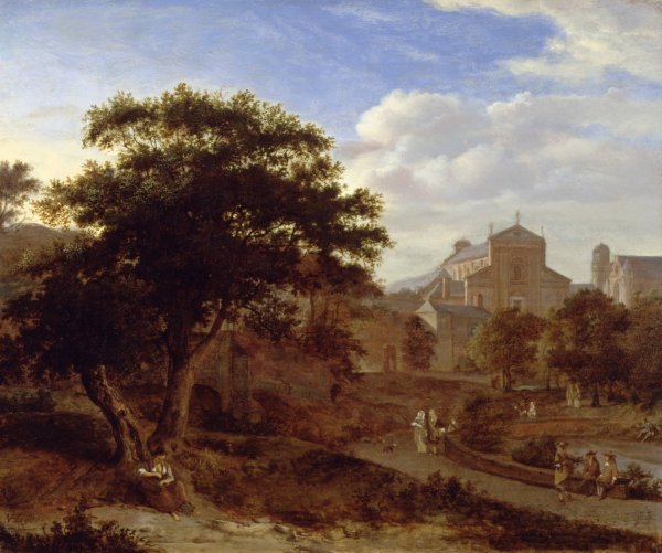 Two Churches and a Town Wall by Jan Van Der Heyden - Hand-Painted Oil Painting Reproduction