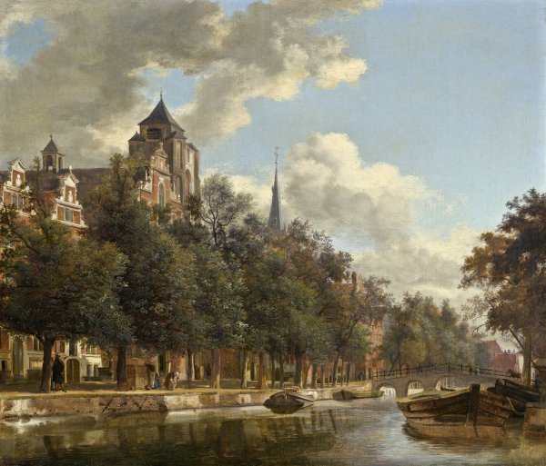 View Down a Dutch Canal  by Jan Van Der Heyden - Hand-Painted Oil Painting Reproduction