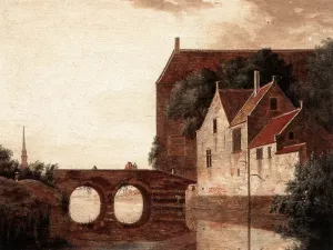 View of a Bridge by Jan Van Der Heyden Oil Painting