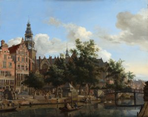 View of Oudezijds Voorburgwal with the Oude Kerk in Amsterdam by Jan Van Der Heyden Oil Painting