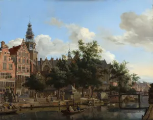 View of Oudezijds Voorburgwal with the Oude Kerk in Amsterdam Oil painting by Jan Van Der Heyden