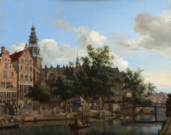 View of Oudezijds Voorburgwal with the Oude Kerk in Amsterdam  by Jan Van Der Heyden - Hand-Painted Oil Painting Reproduction