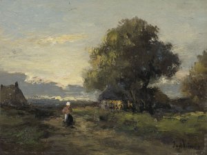 Landscape with Farmhouses by Jan Van Der Linde Oil Painting