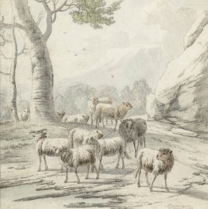 Landscape with a Flock of Sheep near a Tree by Jan Van Der Meer The Younger Oil Painting