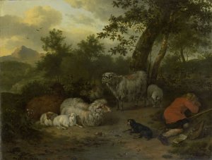 The Sleeping Shepherd by Jan Van Der Meer The Younger Oil Painting