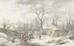 Winter; Assembling for Shrove Tuesday by Jan Van Der Meer The Younger Oil Painting